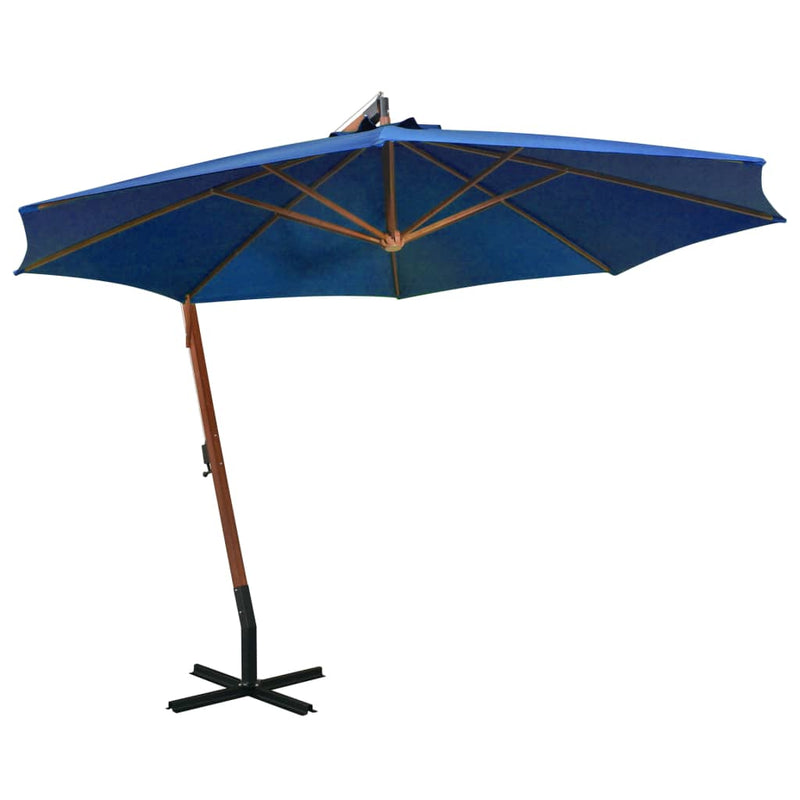 Zweefparasol met paal 3,5x2,9 m massief vurenhout azuurblauw