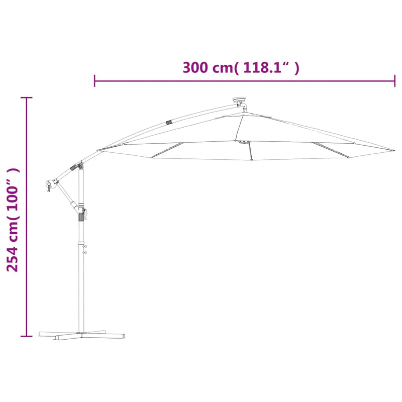 Zweefparasol met LED-verlichting en stalen paal terracottakleur