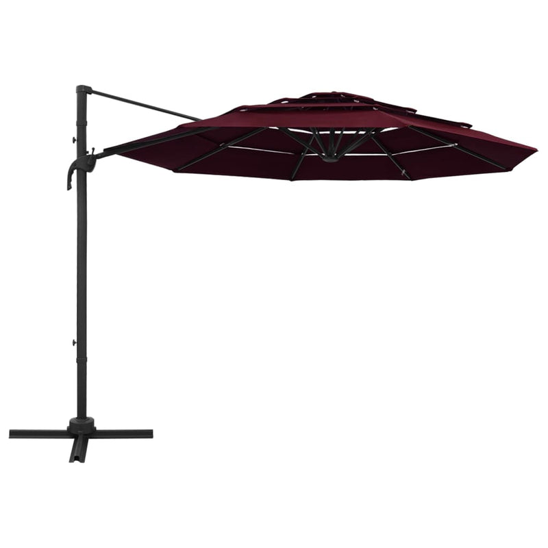 Parasol 4-laags met aluminium paal 3x3 m bordeauxrood