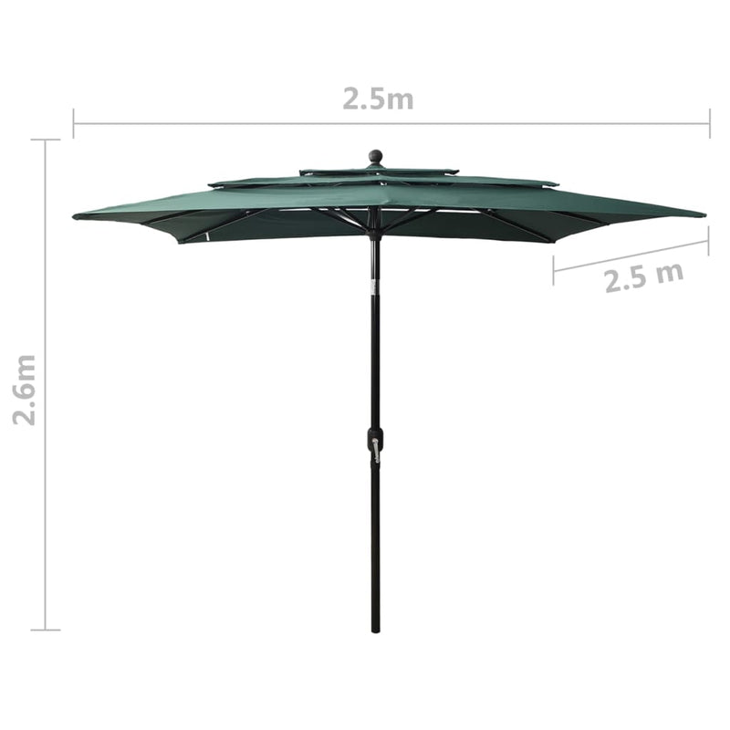 Parasol 3-laags met aluminium paal 2,5x2,5 m groen