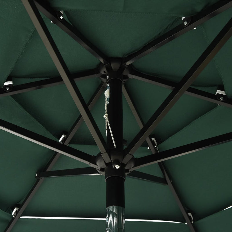 Parasol 3-laags met aluminium paal 2 m groen