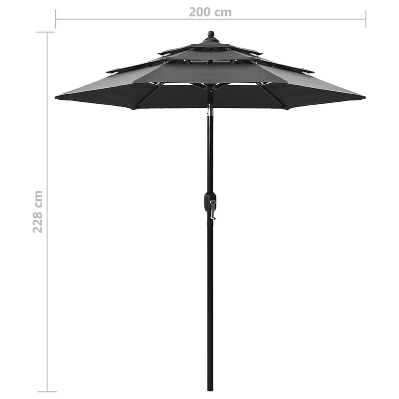 Parasol 3-laags met aluminium paal 2 m antracietkleurig