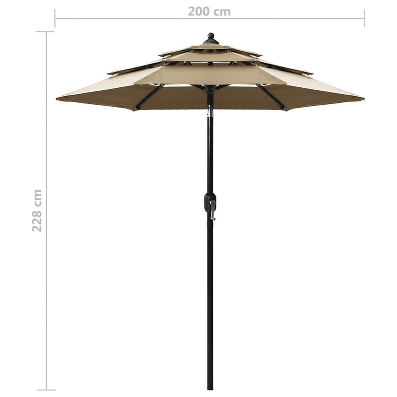 Parasol 3-laags met aluminium paal 2 m taupe