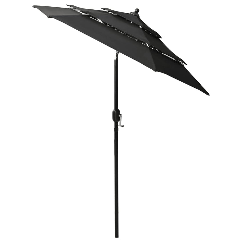 Parasol 3-laags met aluminium paal 2 m zwart