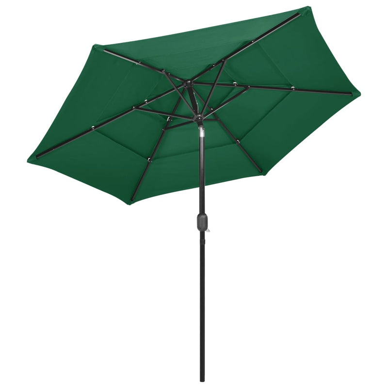 Parasol 3-laags met aluminium paal 2,5 m groen