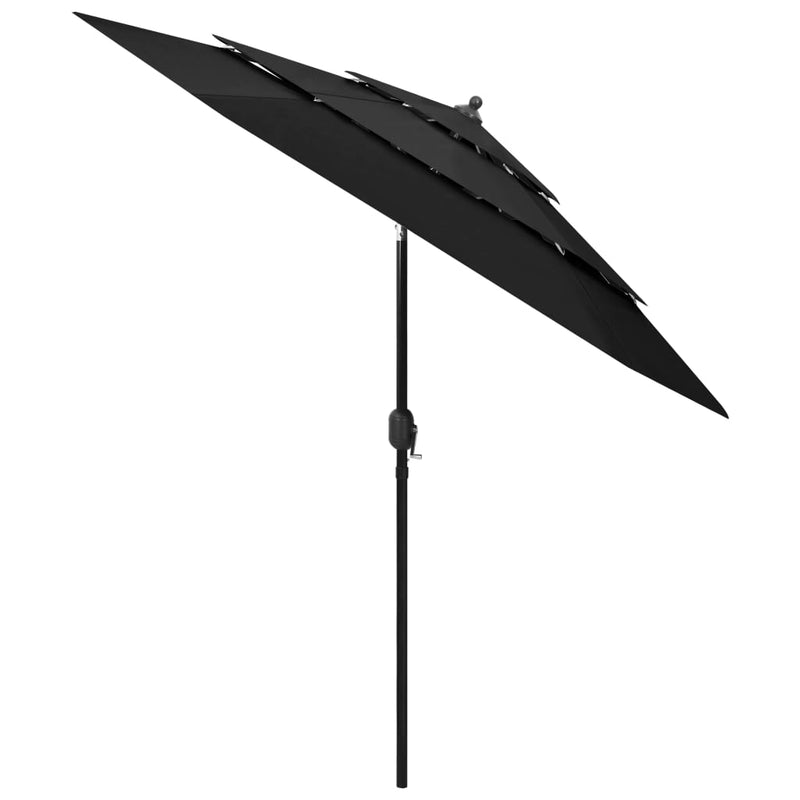 Parasol 3-laags met aluminium paal 2,5 m zwart