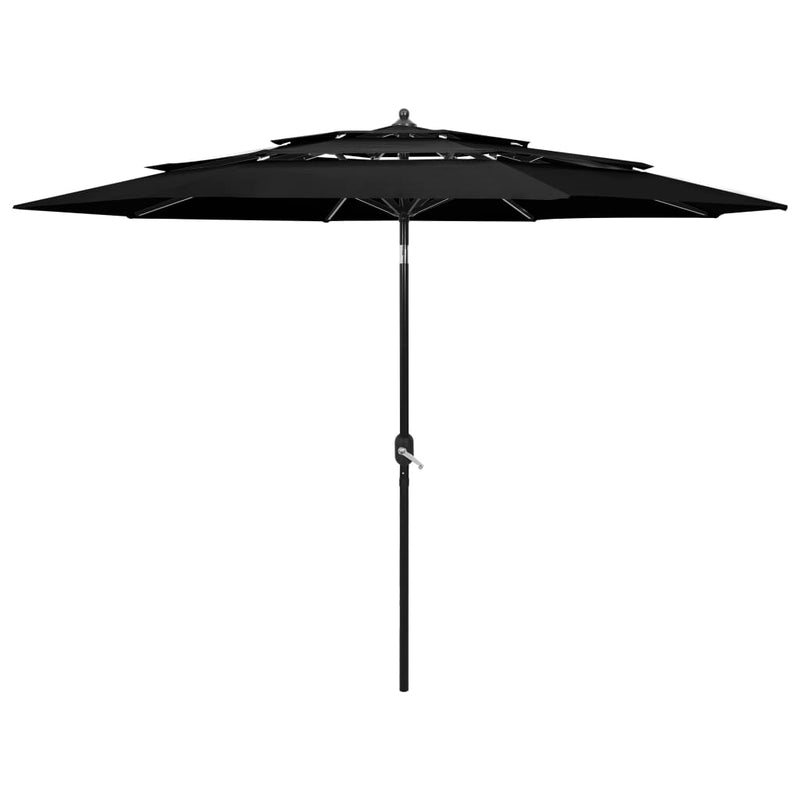 Parasol 3-laags met aluminium paal 3 m zwart