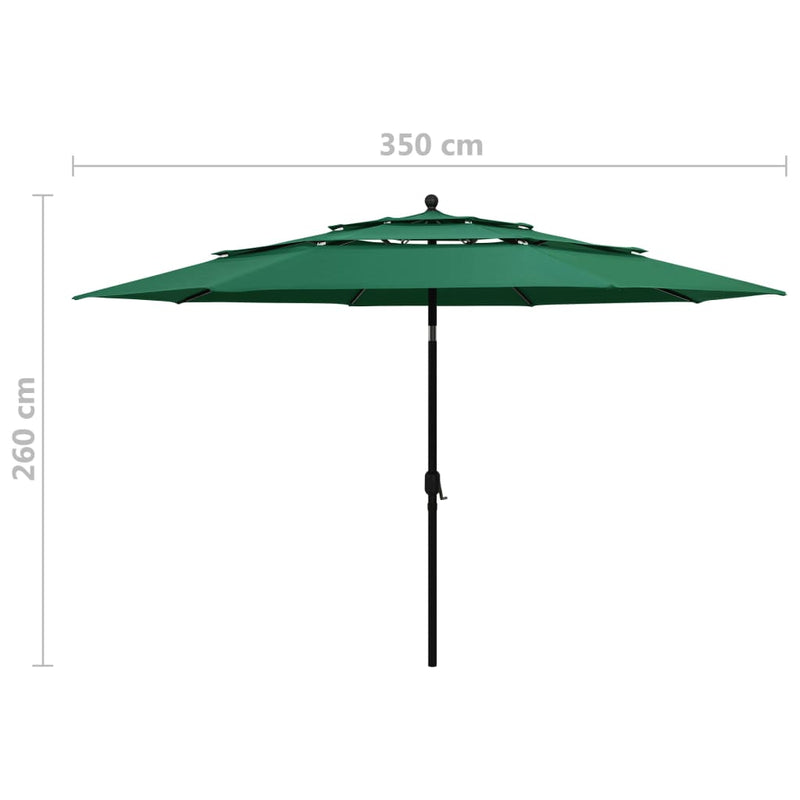 Parasol 3-laags met aluminium paal 3,5 m groen