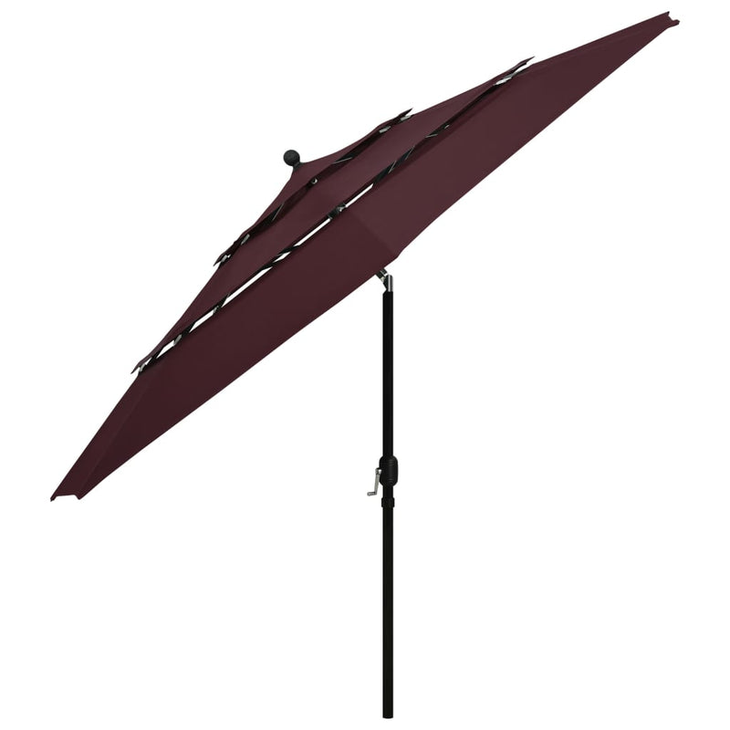 Parasol 3-laags met aluminium paal 3,5 m bordeauxrood