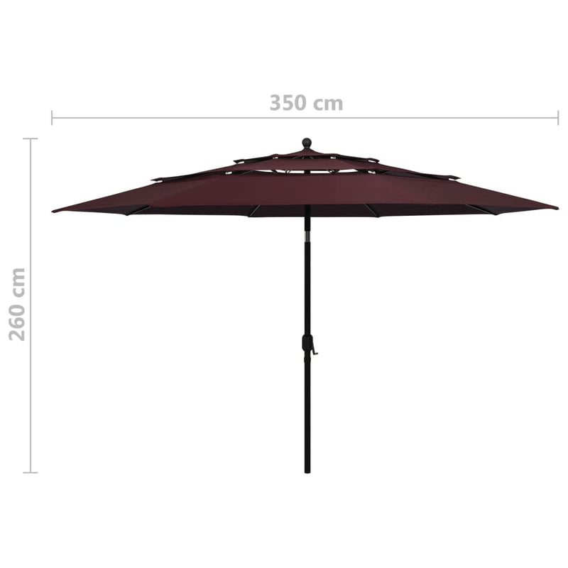 Parasol 3-laags met aluminium paal 3,5 m bordeauxrood