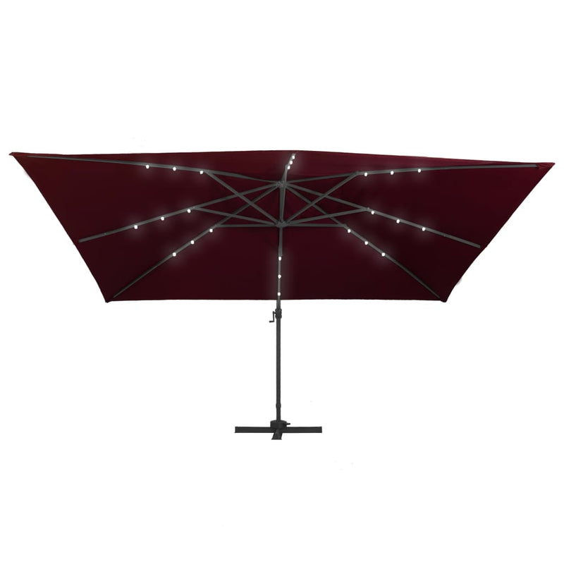 Zweefparasol met LED-verlichting 400x300 cm bordeauxrood