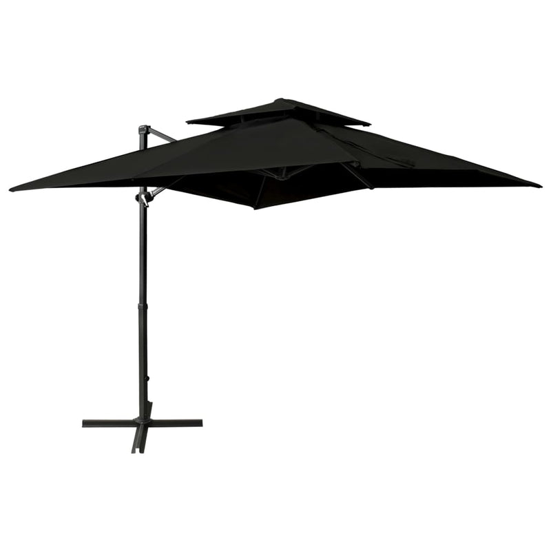 Zweefparasol met dubbel dak 250x250 cm zwart