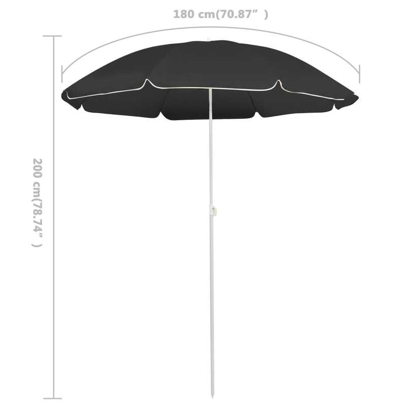 Parasol met stalen paal 180 cm antracietkleurig