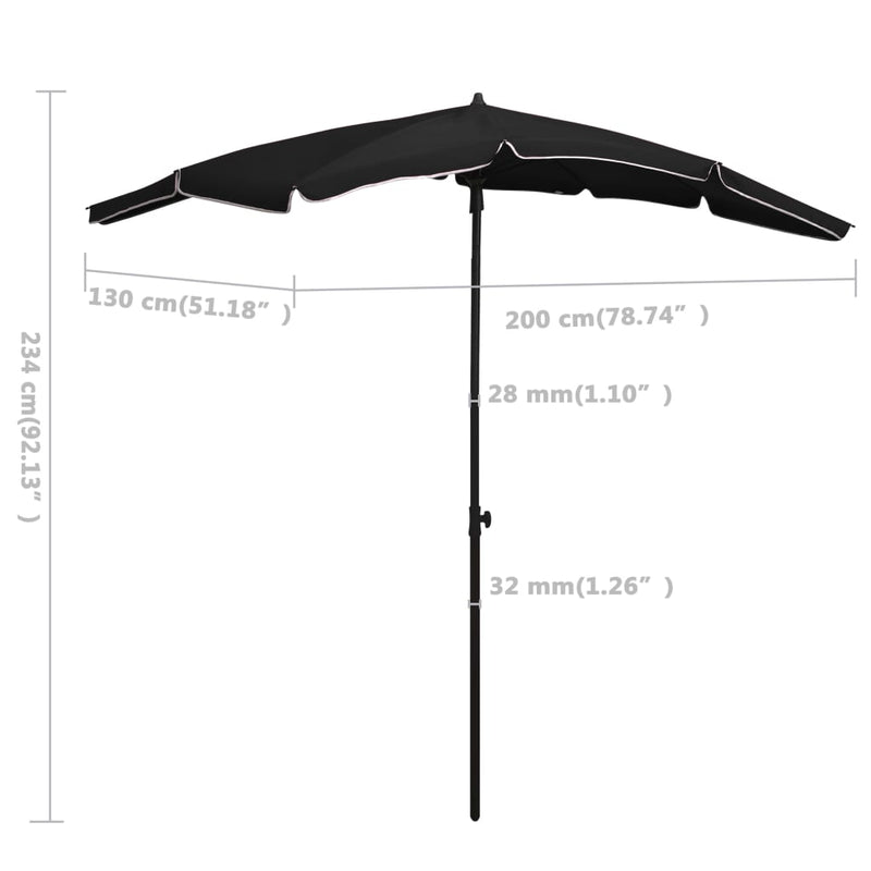 Parasol met paal 200x130 cm zwart