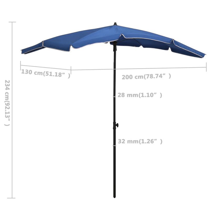 Parasol met paal 200x130 cm azuurblauw