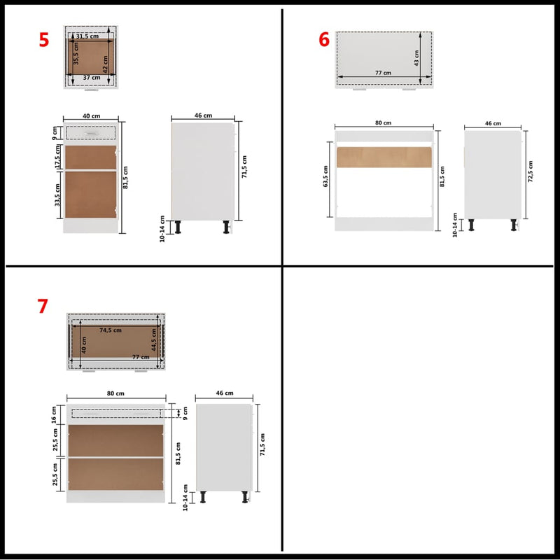 7-delige Keukenkastenset bewerkt hout wit