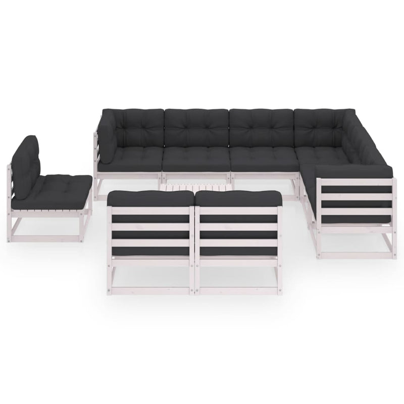 10-delige Loungeset met kussens massief grenenhout wit