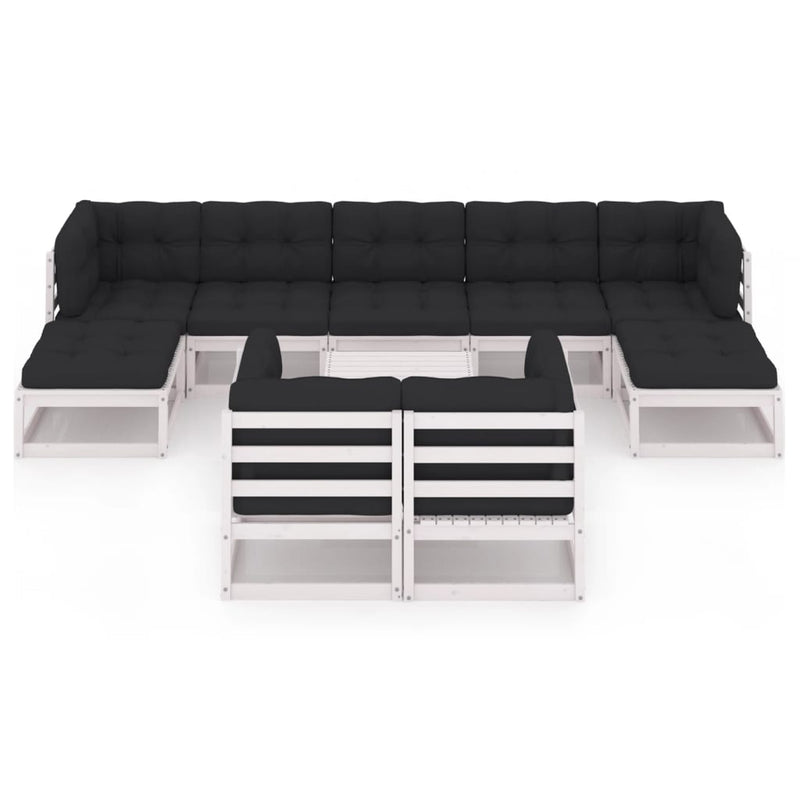 10-delige Loungeset met kussens massief grenenhout wit