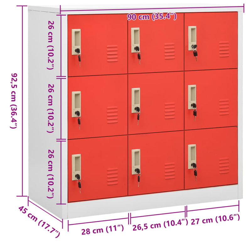 Lockerkast 90x45x92,5 cm staal lichtgrijs en rood