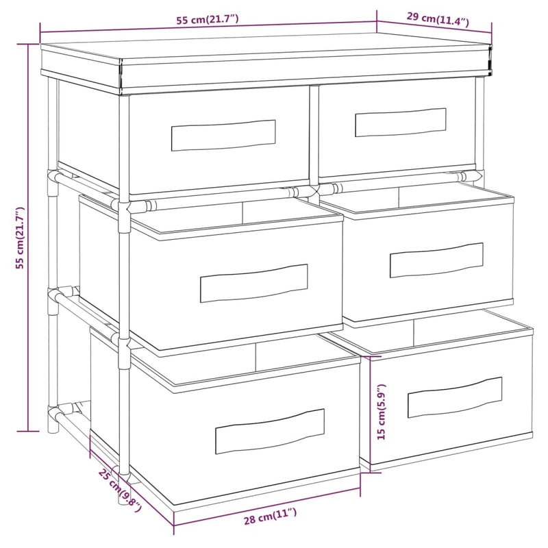 Opbergkast met 6 lades 55x29x55 cm staal zwart