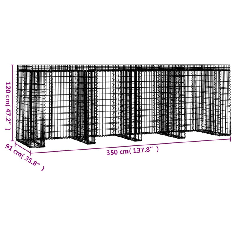 Schanskorf voor vuilnisbak 350x91x120 cm gegalvaniseerd ijzer