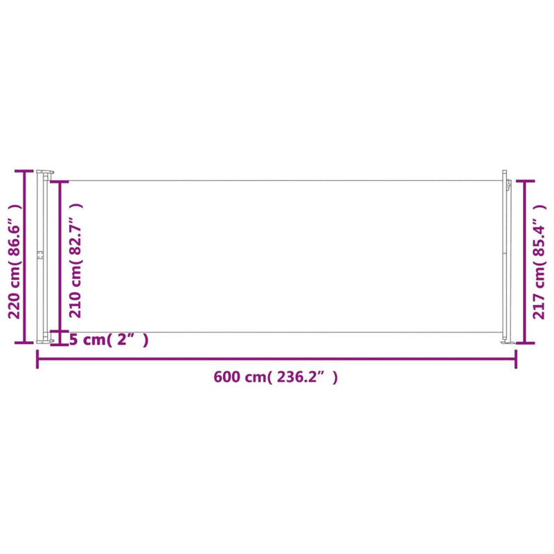 Tuinscherm uittrekbaar 220x600 cm grijs