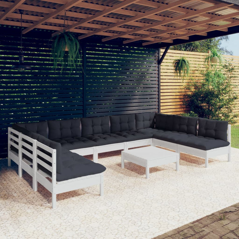 10-delige Loungeset met kussens massief grenenhout wit