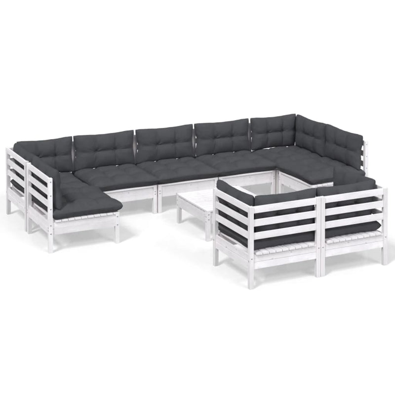 10-delige Loungeset met kussens massief grenenhout wit