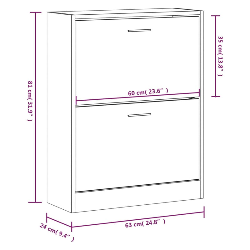 Schoenenkast 63x24x81 cm bewerkt hout bruin eikenkleur