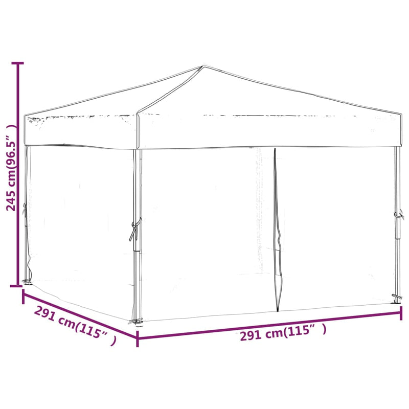 Partytent inklapbaar met zijwanden 3x3 m antracietkleurig