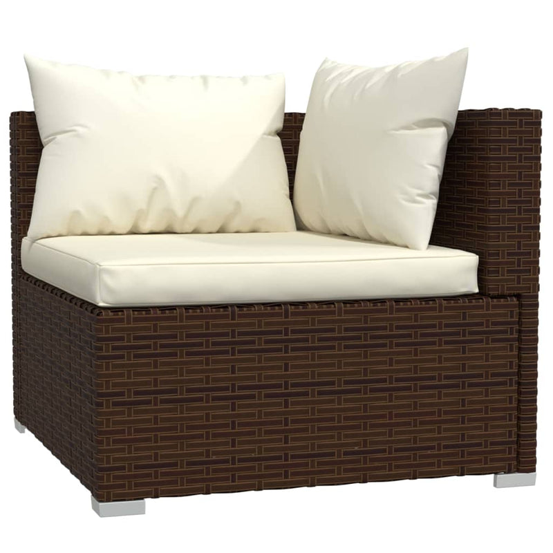 10-delige Loungeset met kussens poly rattan bruin