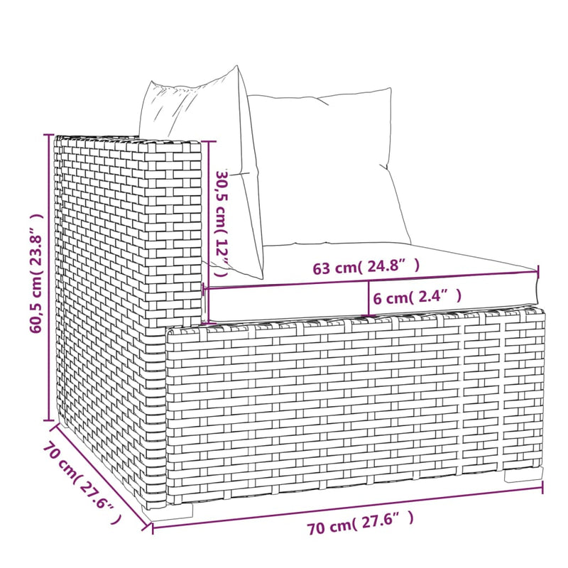 10-delige Loungeset met kussens poly rattan bruin