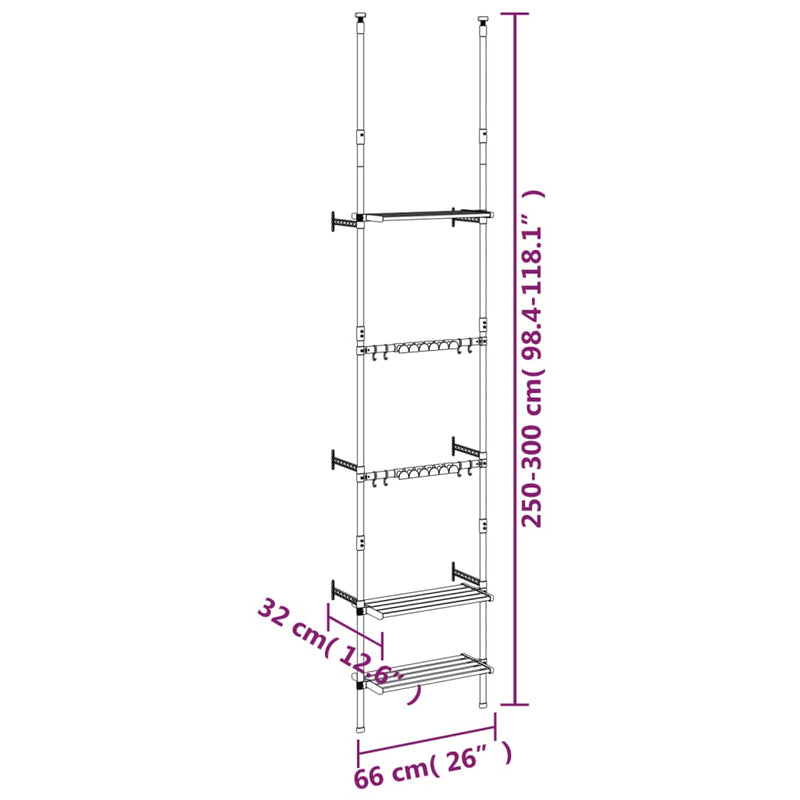 Tuinrek met 3 schappen telescopisch aluminium zilverkleurig