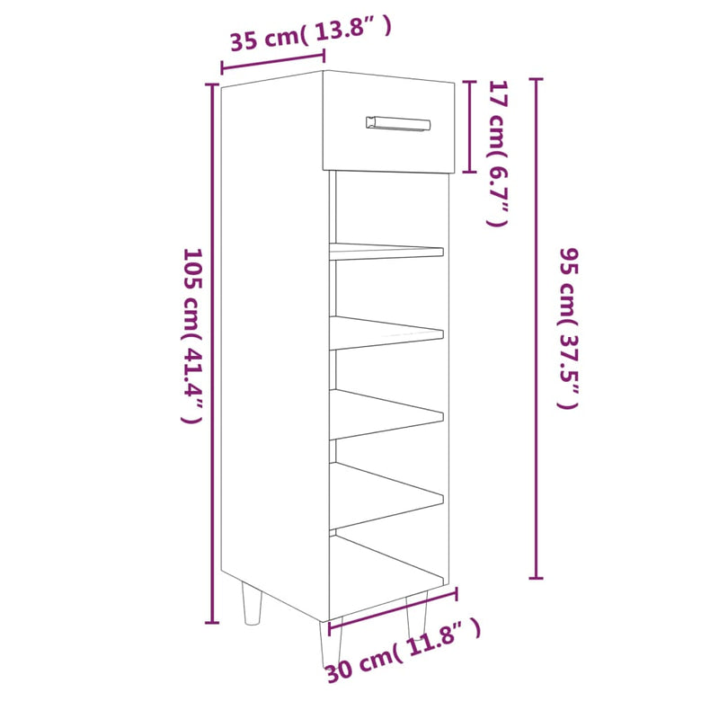 Schoenenkast 30x35x105 cm bewerkt hout bruin eikenkleur