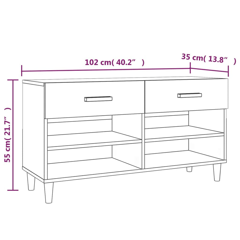 Schoenenkast 102x35x55 cm bewerkt hout grijs sonoma eikenkleur