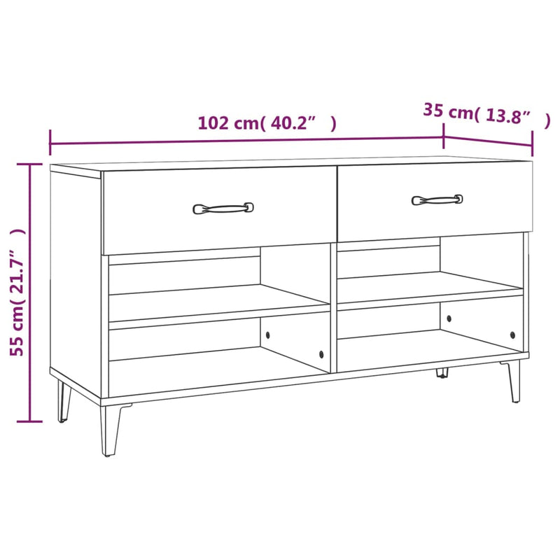 Schoenenkast 102x35x55 cm bewerkt hout bruin eikenkleur