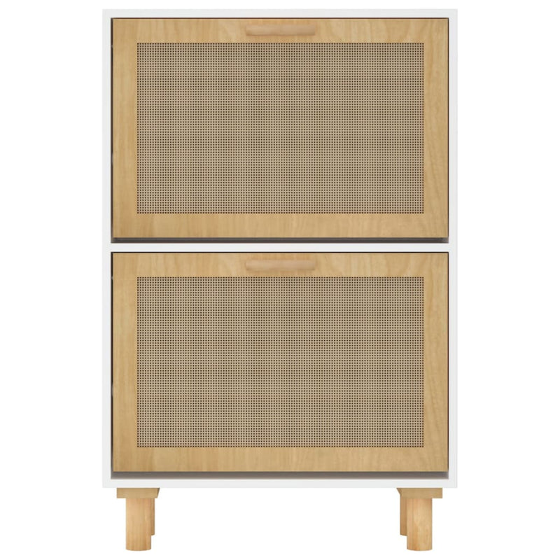 Schoenenkast 52x25x80 cm bewerkt hout en natuurlijk rattan wit