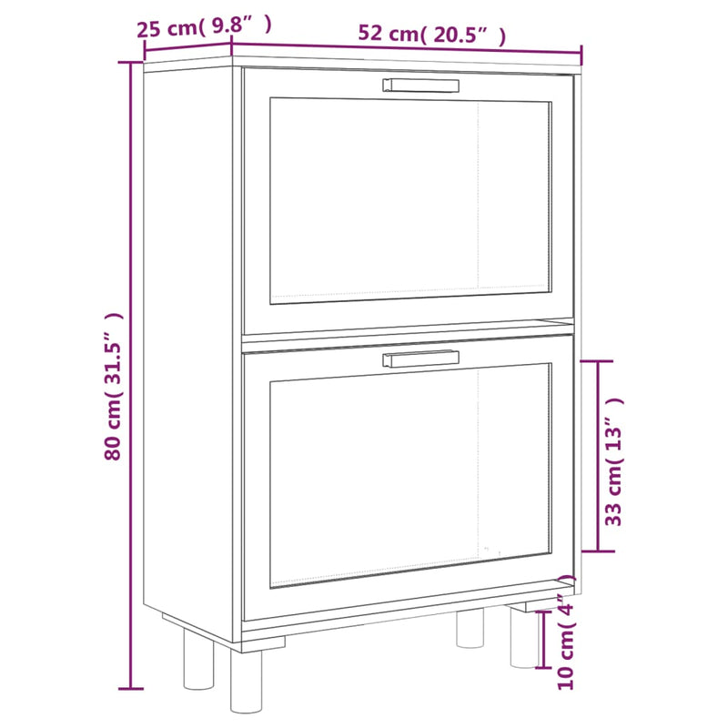 Schoenenkast 52x25x80 cm bewerkt hout en natuurlijk rattan wit