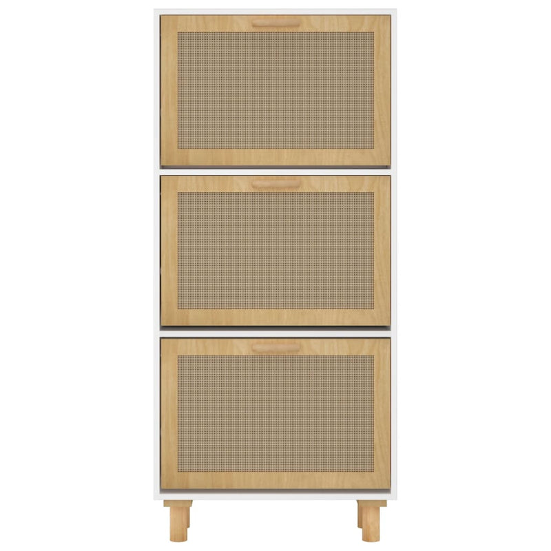 Schoenenkast 52x25x115 cm bewerkt hout en natuurlijk rattan wit