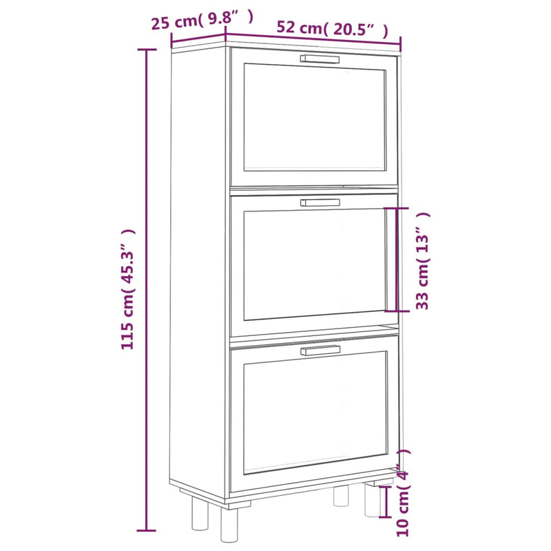 Schoenenkast 52x25x115 cm bewerkt hout en natuurlijk rattan wit