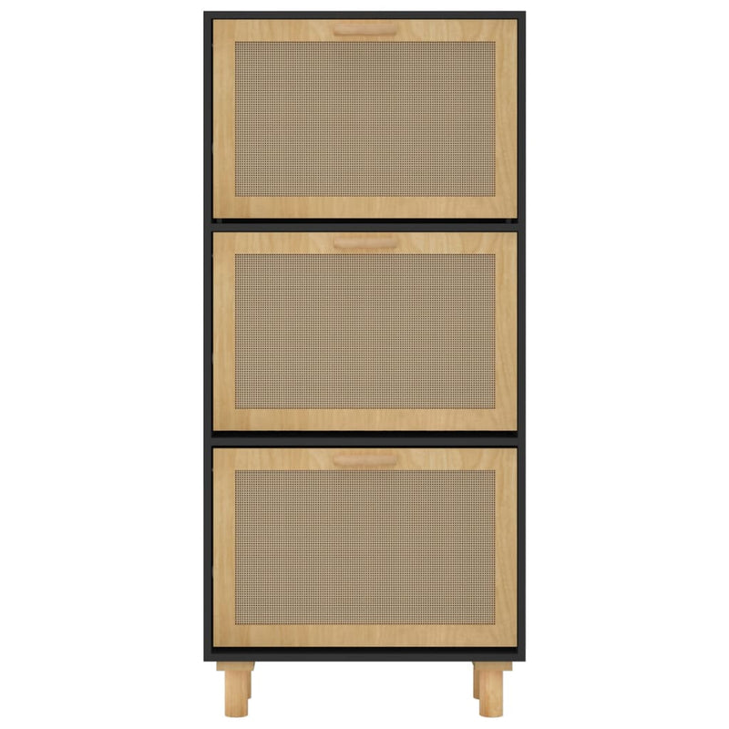 Schoenenkast 52x25x115 cm bewerkt hout en rattan zwart