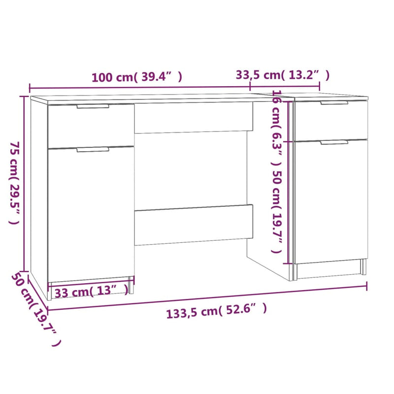 Bureau met bijzetkast bewerkt hout wit