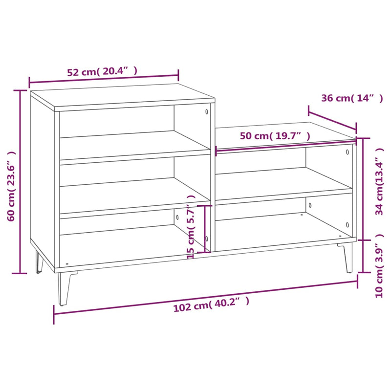 Schoenenkast 102x36x60 cm bewerkt hout sonoma eikenkleurig