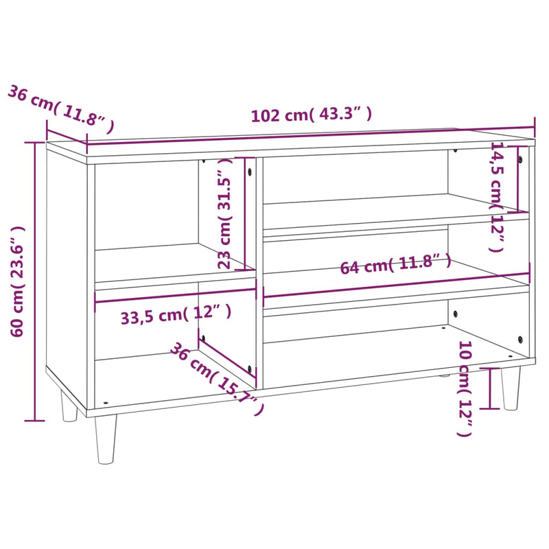 Schoenenkast 102x36x60 cm bewerkt hout gerookt eikenkleurig