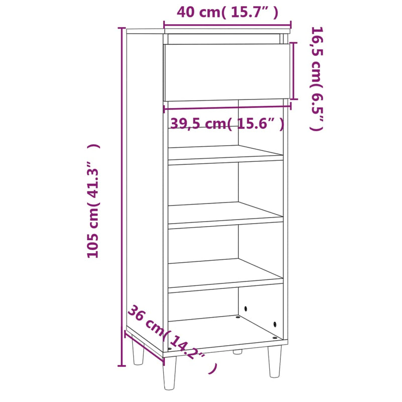 Schoenenkast 40x36x105 cm bewerkt hout wit