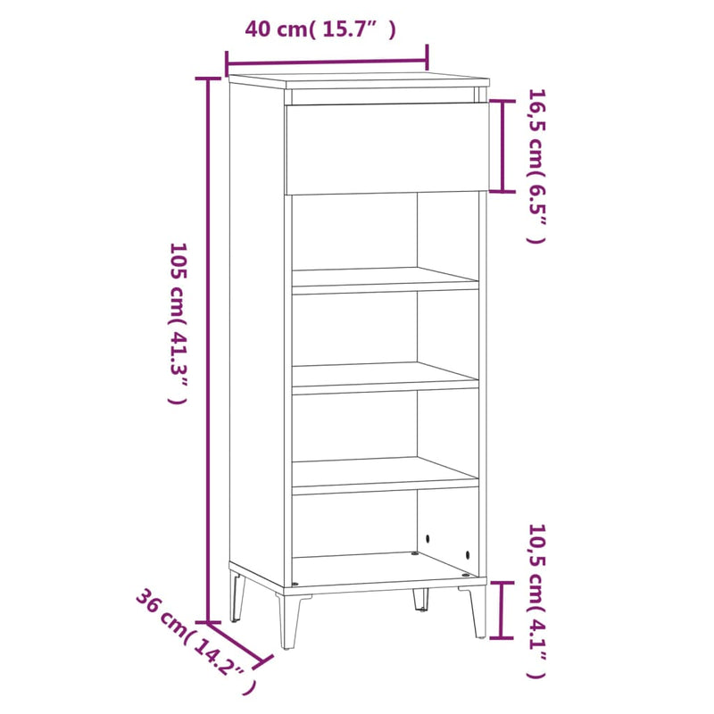 Schoenenrek 40x36x105 cm bewerkt hout hoogglans wit