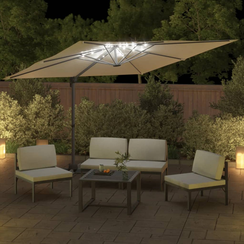 Zweefparasol met LED-verlichting 400x300 cm zandwit