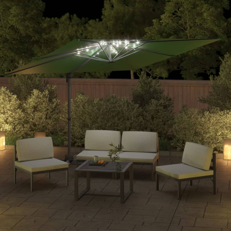 Zweefparasol met LED-verlichting 400x300 cm groen