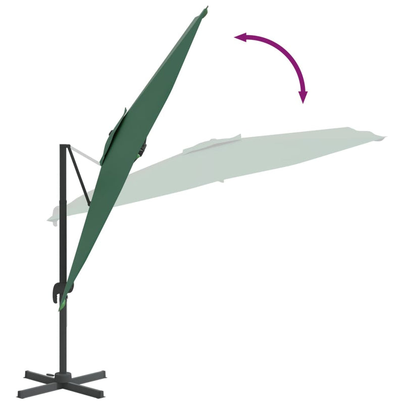 Zweefparasol met LED-verlichting 400x300 cm groen