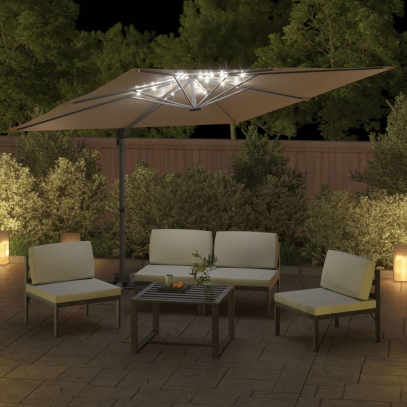 Zweefparasol met LED-verlichting 400x300 cm taupe